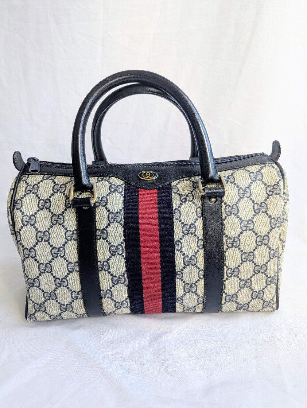 Vintage Gucci Accessory Collection GG Web Boston Bag | Made in Italy